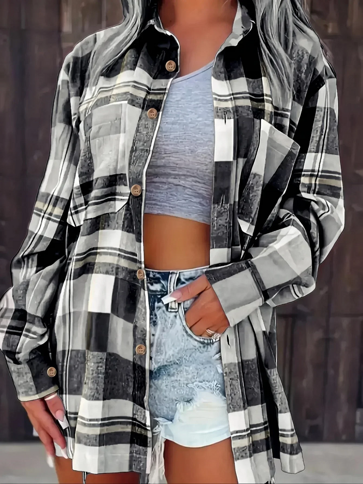Duttini | Elegant Oversized Plaid Flannel Button-Down Shirt