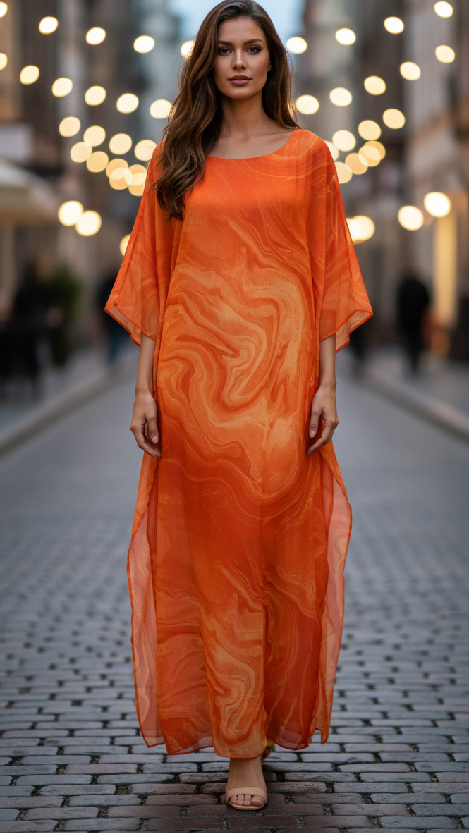 Duttini | Flowing Chiffon Kaftan Maxi Dress Batwing Sleeve Formal