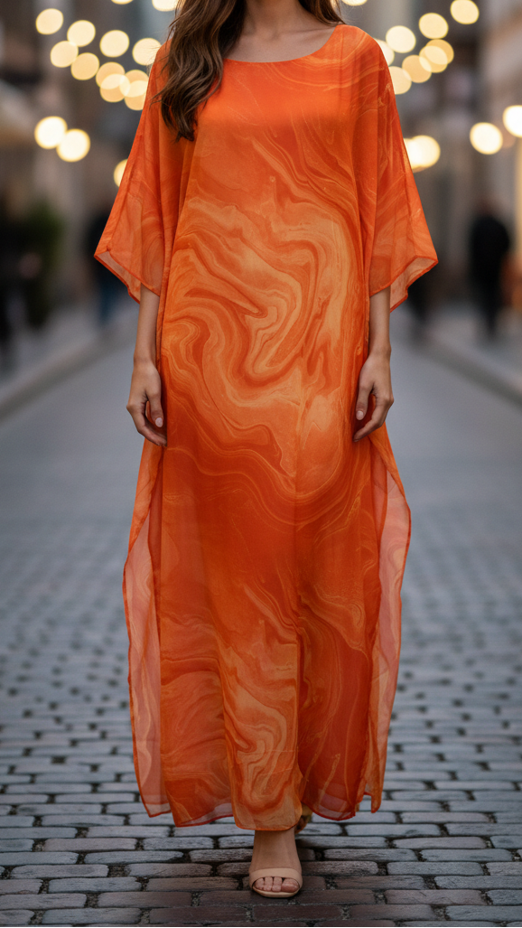 Duttini | Flowing Chiffon Kaftan Maxi Dress Batwing Sleeve Formal