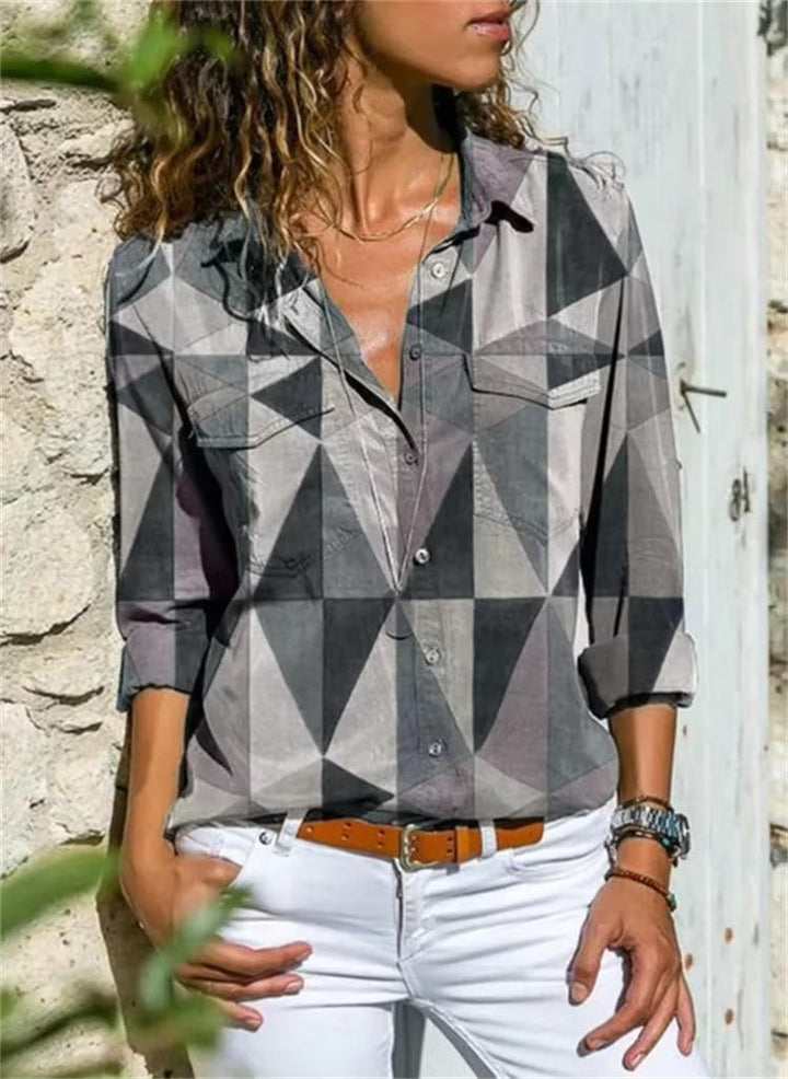 Duttini | Statement Geometric Print Long Sleeve Button Down Shirt