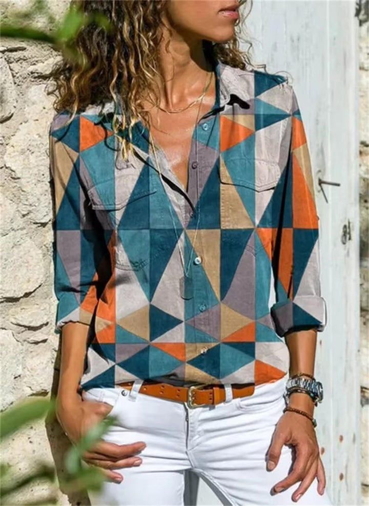 Duttini | Statement Geometric Print Long Sleeve Button Down Shirt