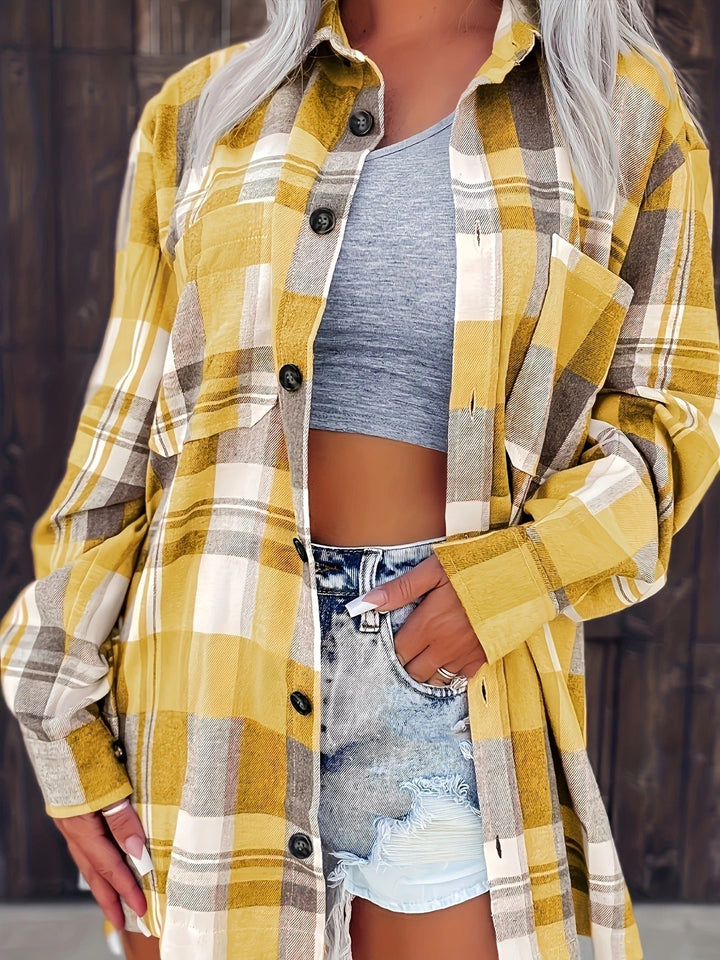 Duttini | Elegant Oversized Plaid Flannel Button-Down Shirt