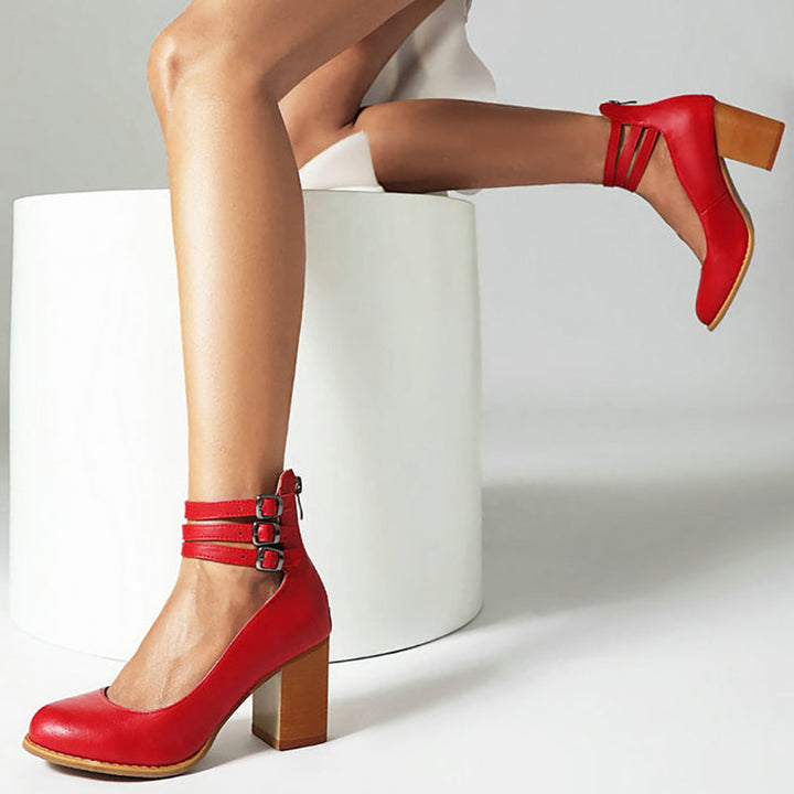 Duttini | Premium Smooth Sandals With Ankle Strap And Thick Heel