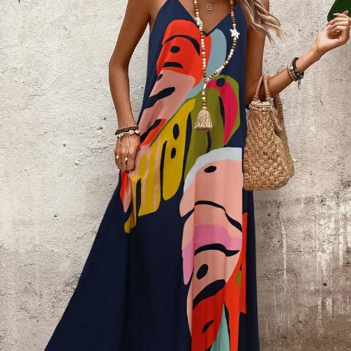 Duttini | Romantic Vibrant Leaf Print Maxi Dress with a Timeless Finish