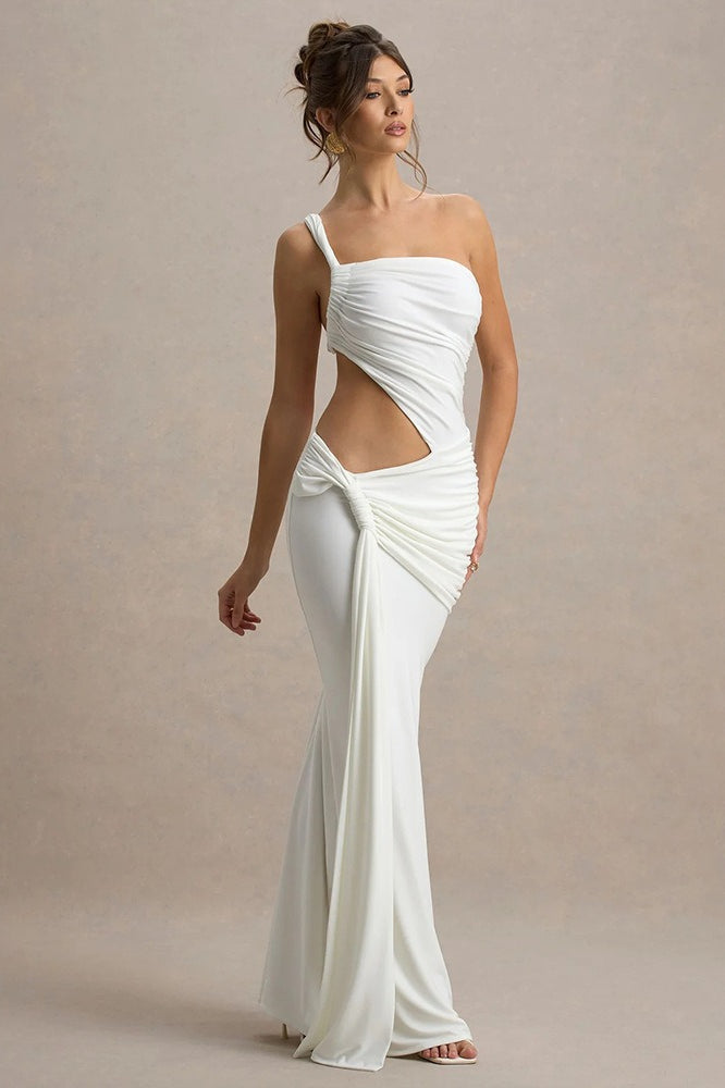 Duttini | One Shoulder Ruched Backless Bodycon Maxi Dress
