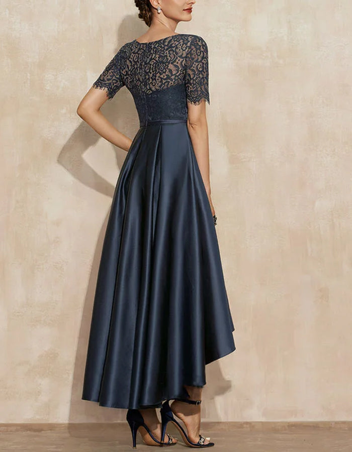 Duttini | Satin Round Neck Two-Piece Short Dress