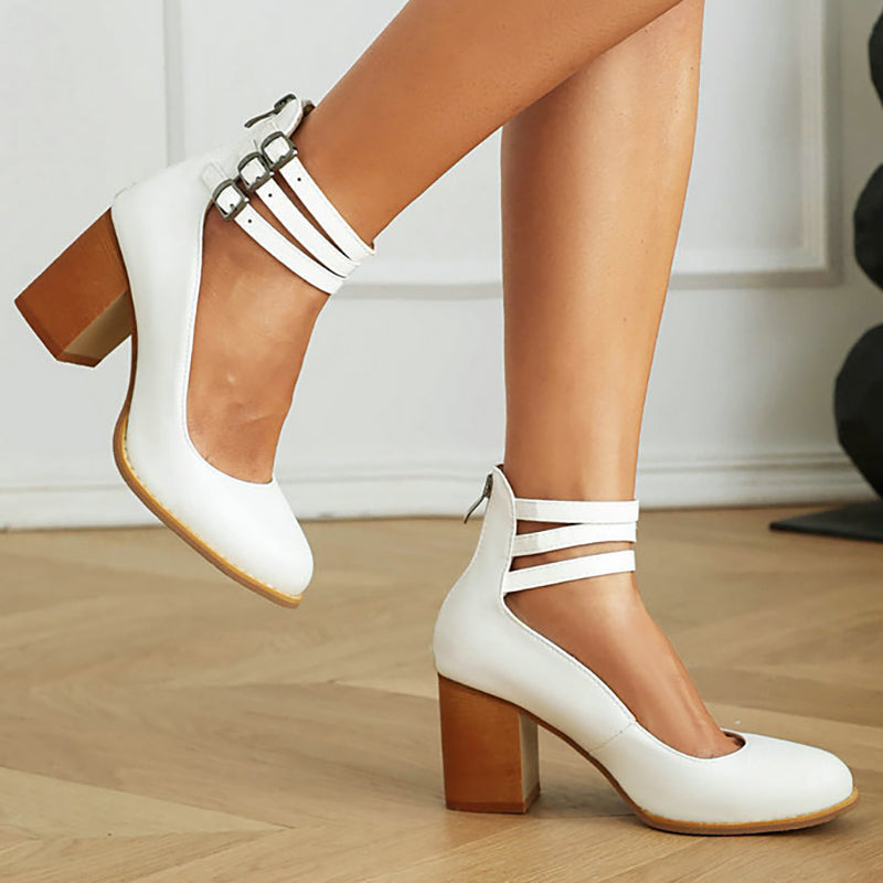 Duttini | Premium Smooth Sandals With Ankle Strap And Thick Heel
