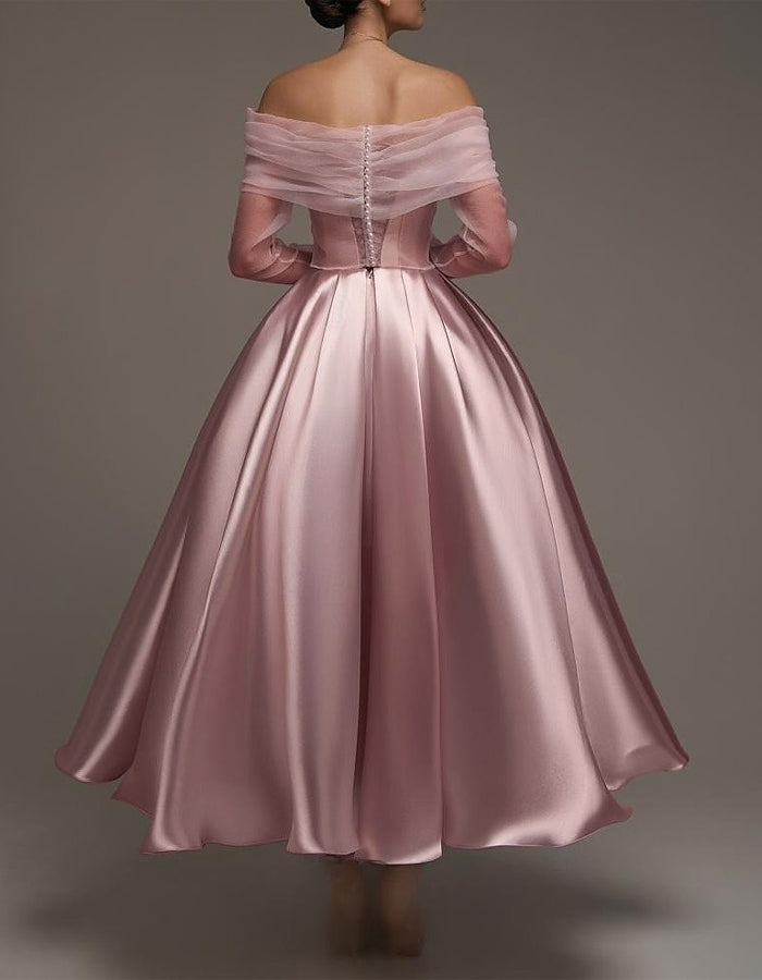 Duttini | Pink Satin Strapless A-Line Shawl Dress