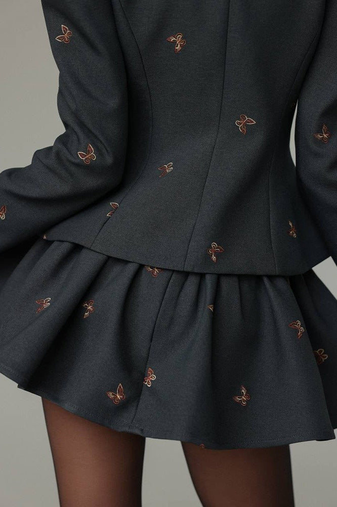 Duttini | Embroidered Blazer and Mini Skirt Set