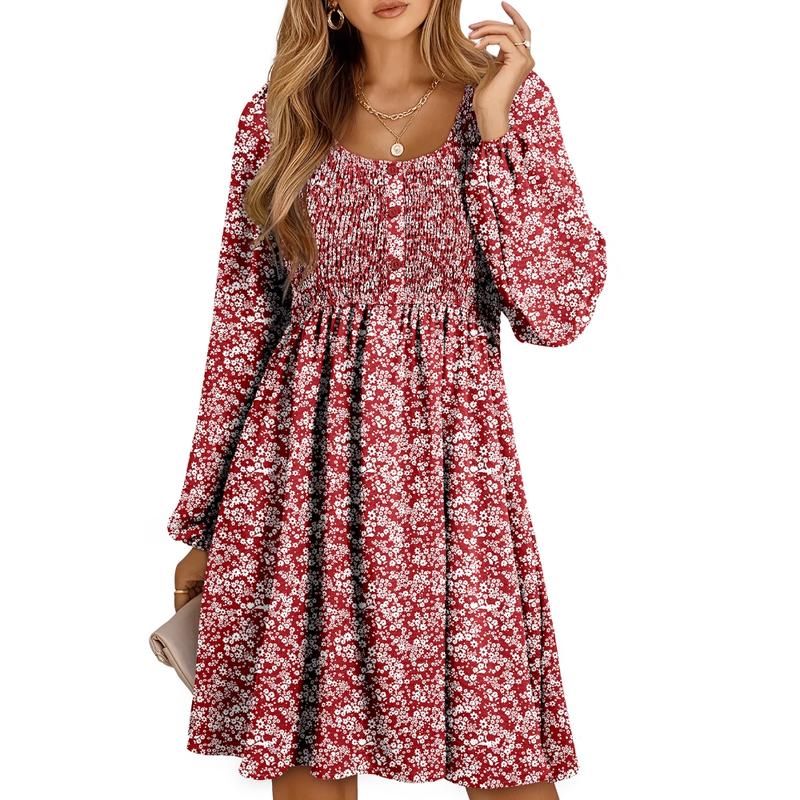 Duttini | Timeless Smocked Empire Waist Long Sleeve Mini Dress