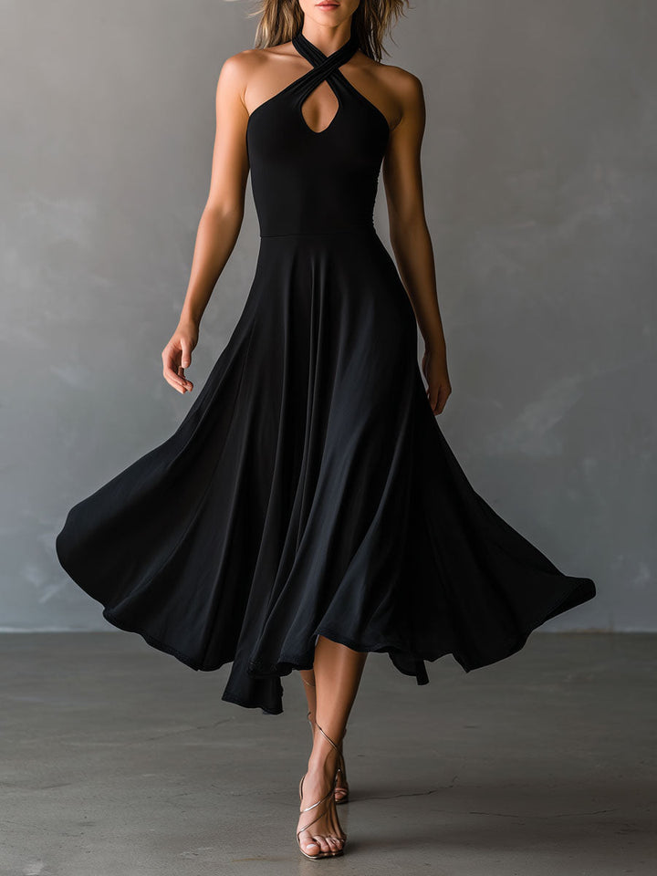 Duttini | Black Halter Neck Evening Dress