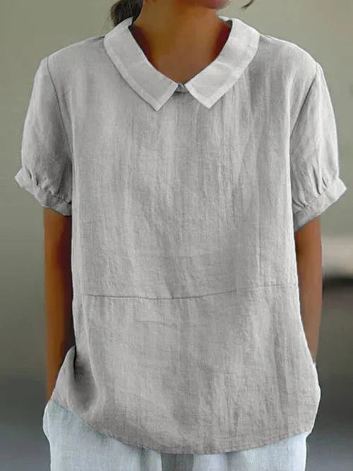 Duttini | Statement Peter Pan Collar Short Sleeve Casual Top