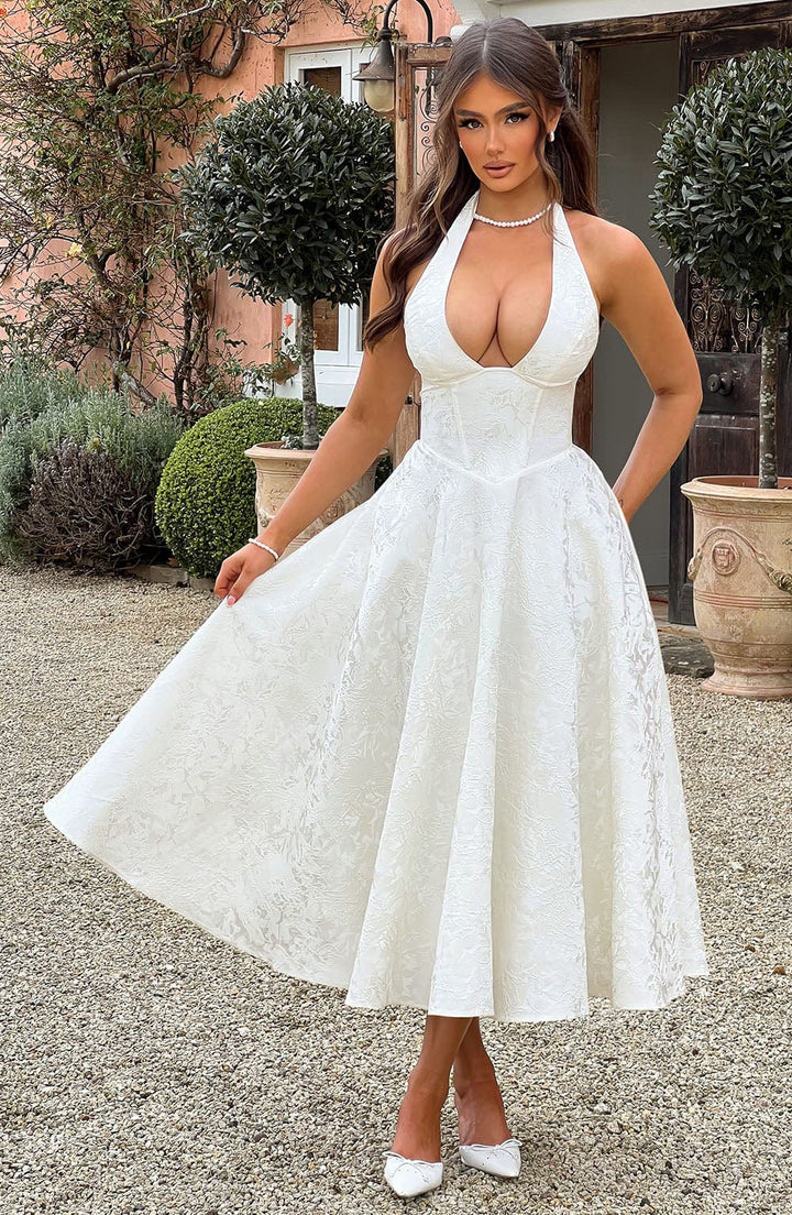 Duttini | Sophisticated Wedding Guest Embellished V-Neck Dress