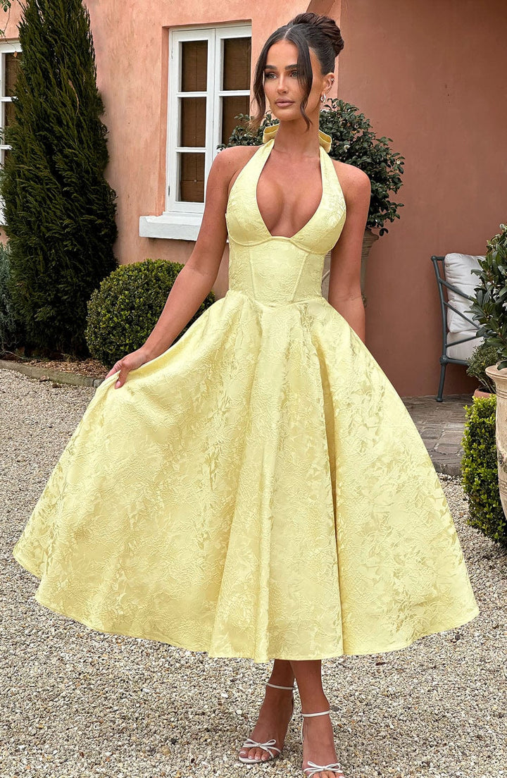 Duttini | Sophisticated Wedding Guest Embellished V-Neck Dress