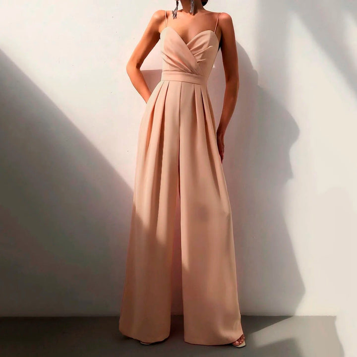 Duttini | Luxe Sweetheart Neck Wide Leg Jumpsuit with Graceful Drape