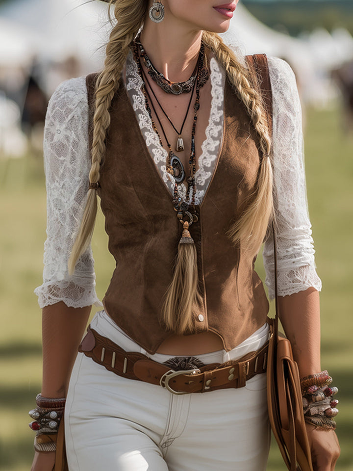 Duttini | Flowing Western Lace Long Sleeve Blouse in a Flattering Cut