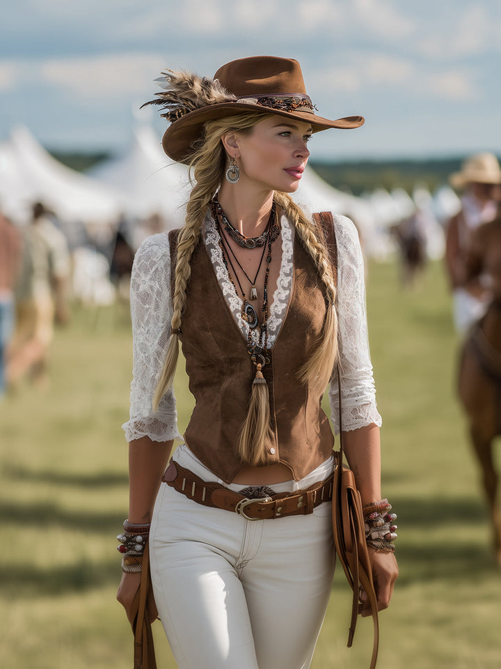 Duttini | Flowing Western Lace Long Sleeve Blouse in a Flattering Cut