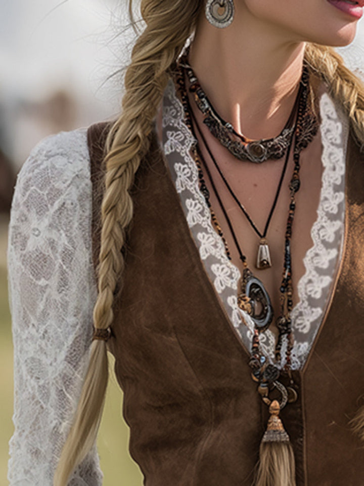 Duttini | Flowing Western Lace Long Sleeve Blouse in a Flattering Cut
