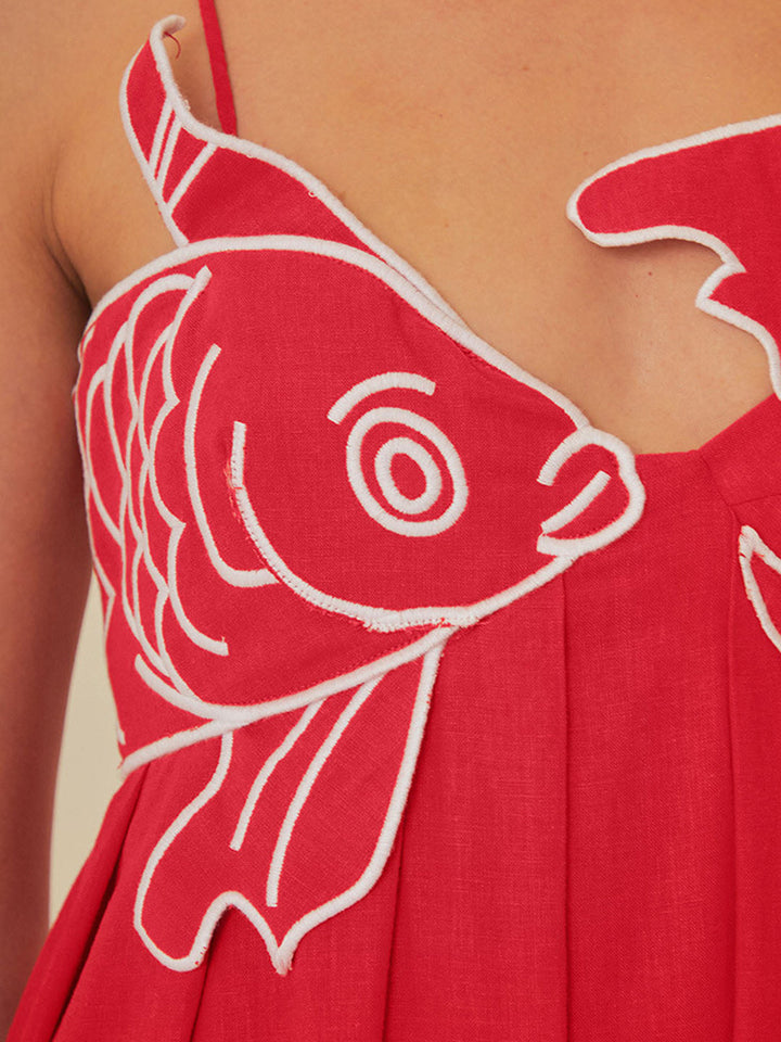 Duttini | Statement Embroidered Spaghetti Strap Maxi Shift Dress