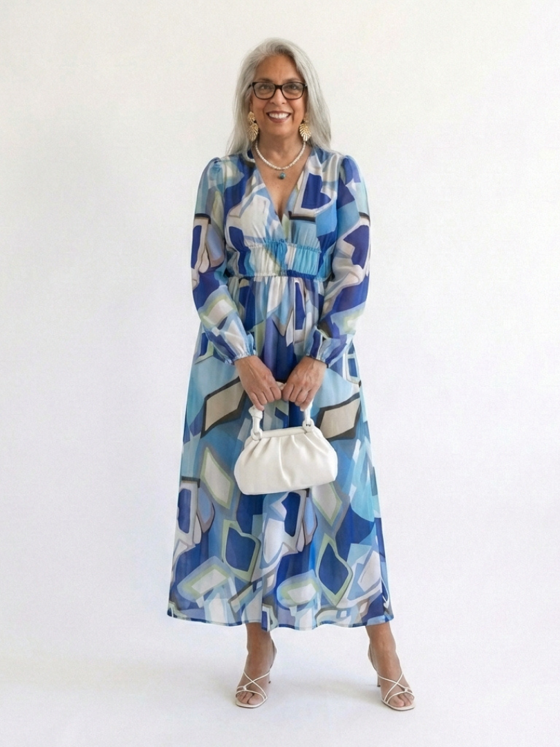 Duttini | Effortless V Neck Long Sleeve Floral Maxi Dress