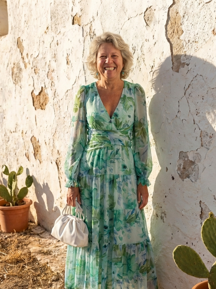 Duttini | Effortless V Neck Long Sleeve Floral Maxi Dress