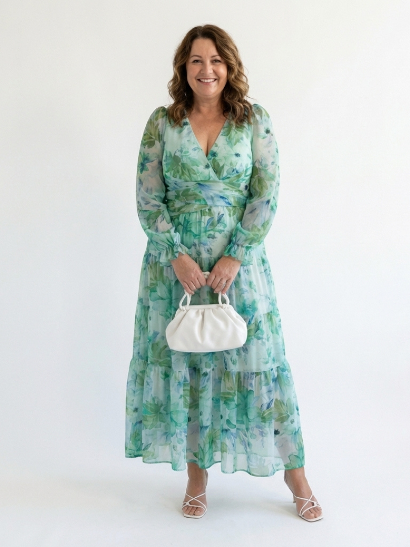 Duttini | Effortless V Neck Long Sleeve Floral Maxi Dress