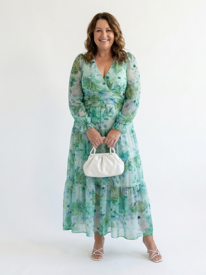 Duttini | Effortless V Neck Long Sleeve Floral Maxi Dress