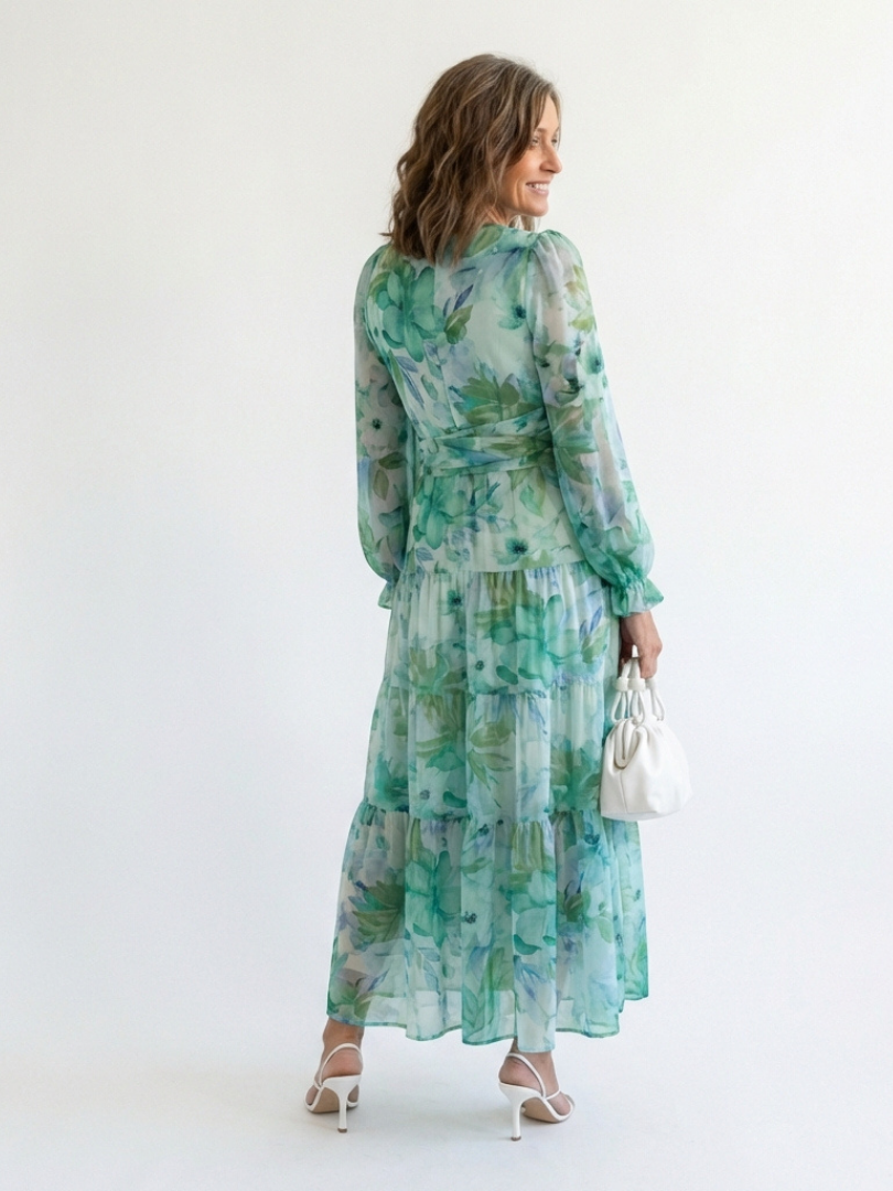 Duttini | Effortless V Neck Long Sleeve Floral Maxi Dress