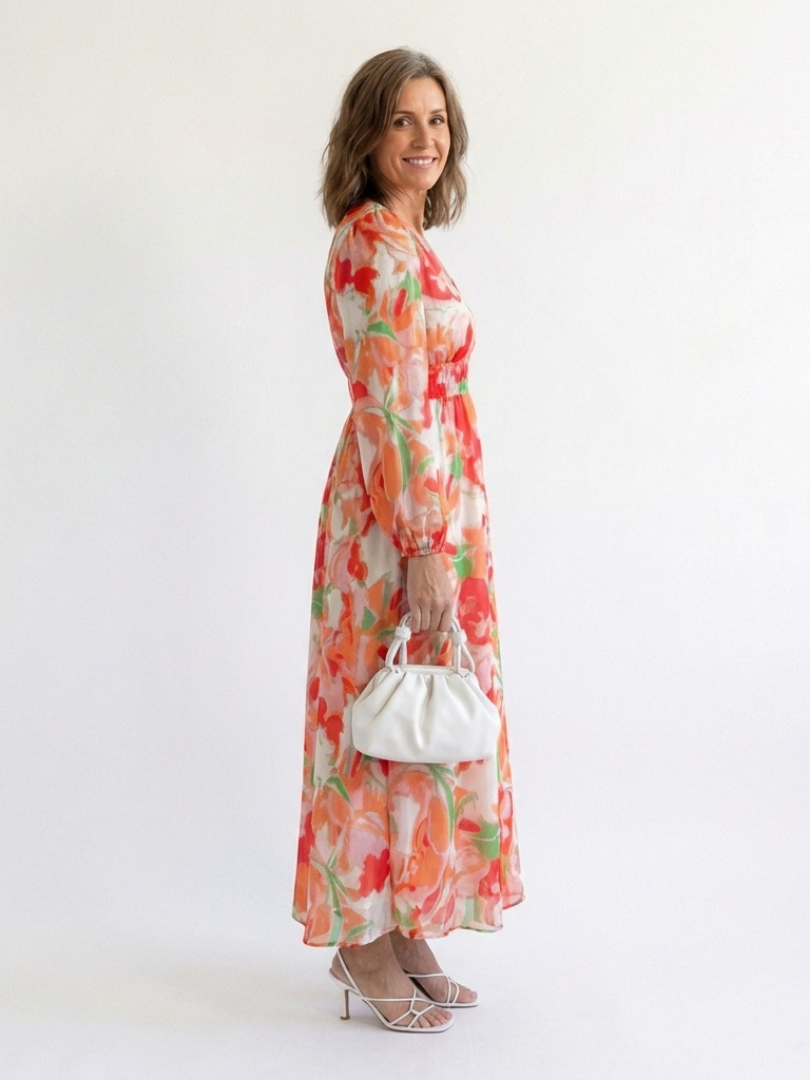Duttini | Effortless V Neck Long Sleeve Floral Maxi Dress