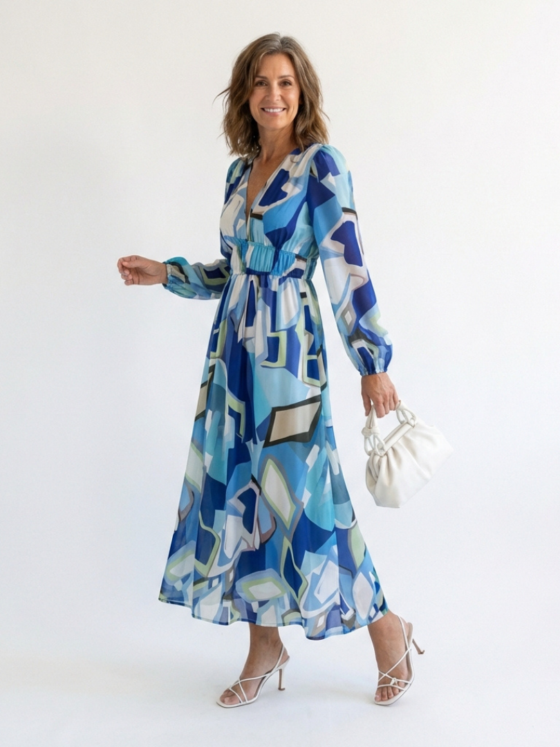 Duttini | Effortless V Neck Long Sleeve Floral Maxi Dress