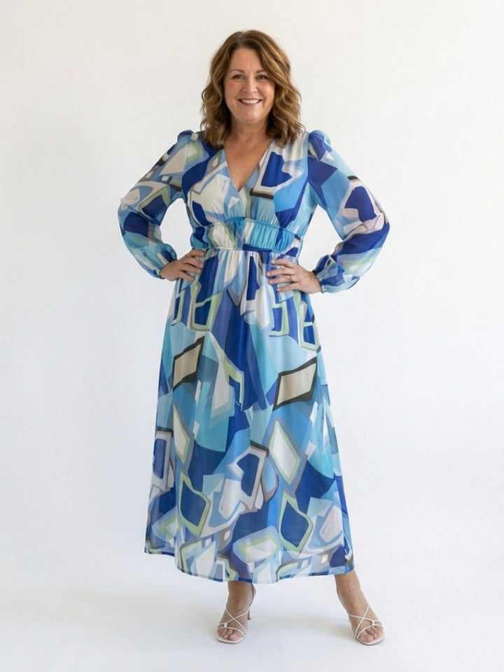Duttini | Effortless V Neck Long Sleeve Floral Maxi Dress