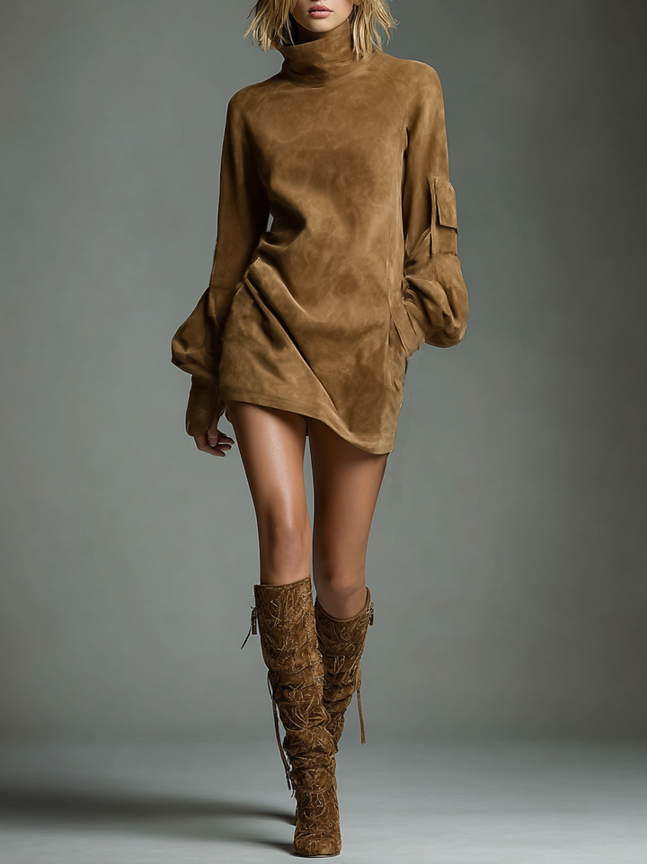 Duttini | Suede Turtleneck Dress