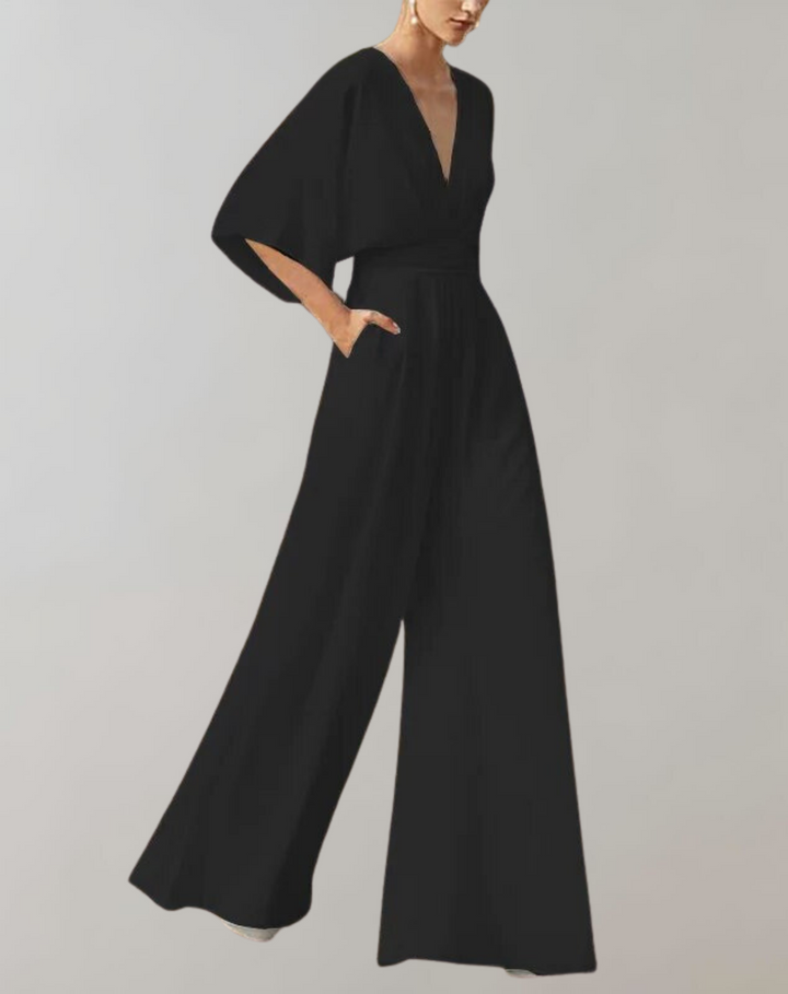 Duttini | Effortless V-Neck Wide Leg Jumpsuit in a Flattering Cut