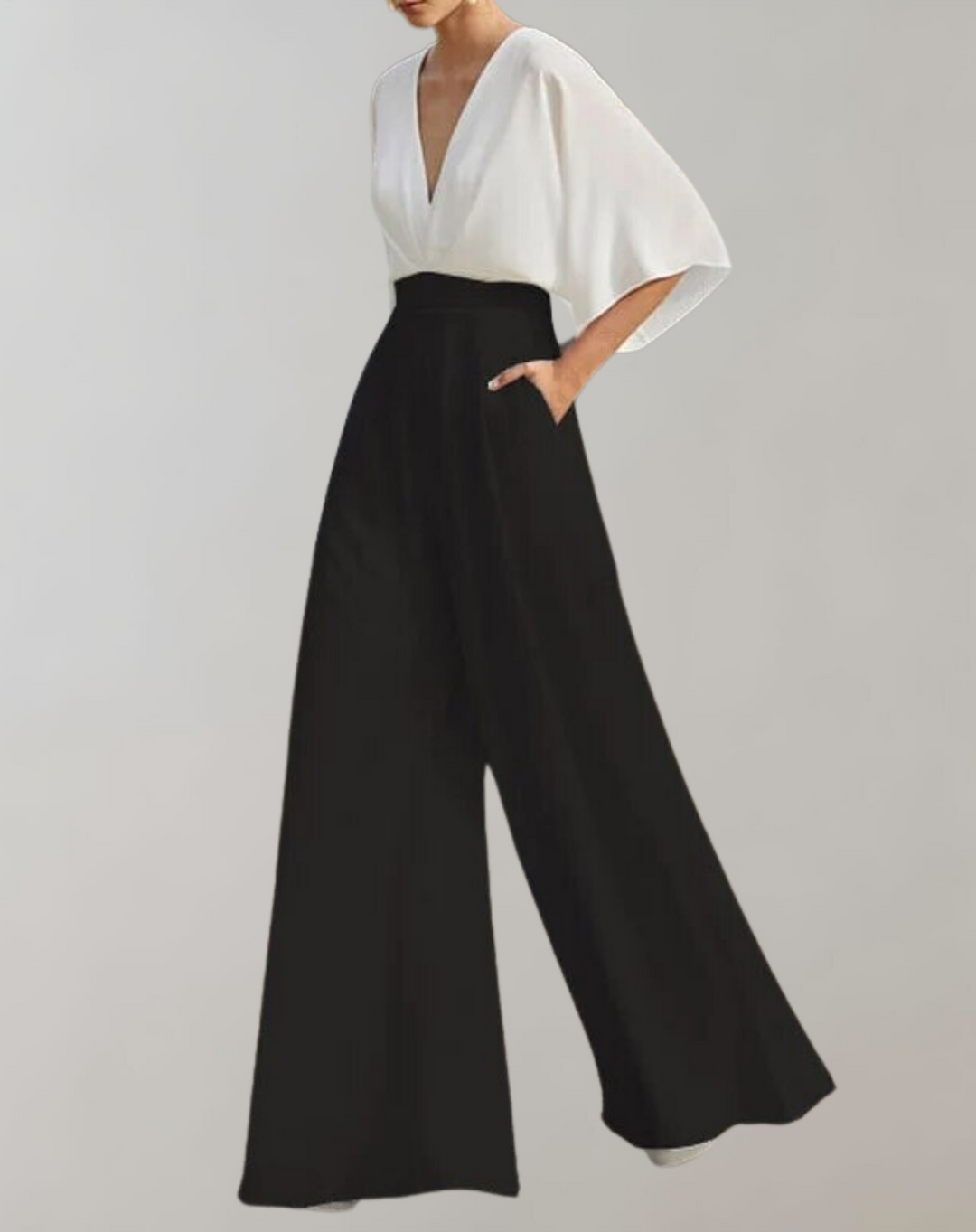 Duttini | Effortless V-Neck Wide Leg Jumpsuit in a Flattering Cut
