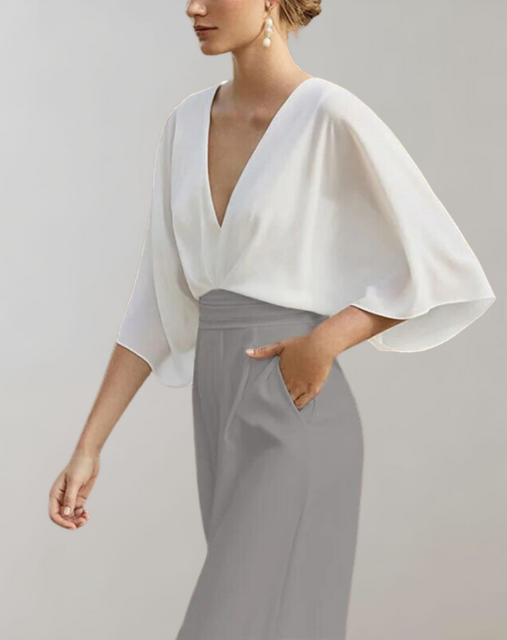 Duttini | Effortless V-Neck Wide Leg Jumpsuit in a Flattering Cut
