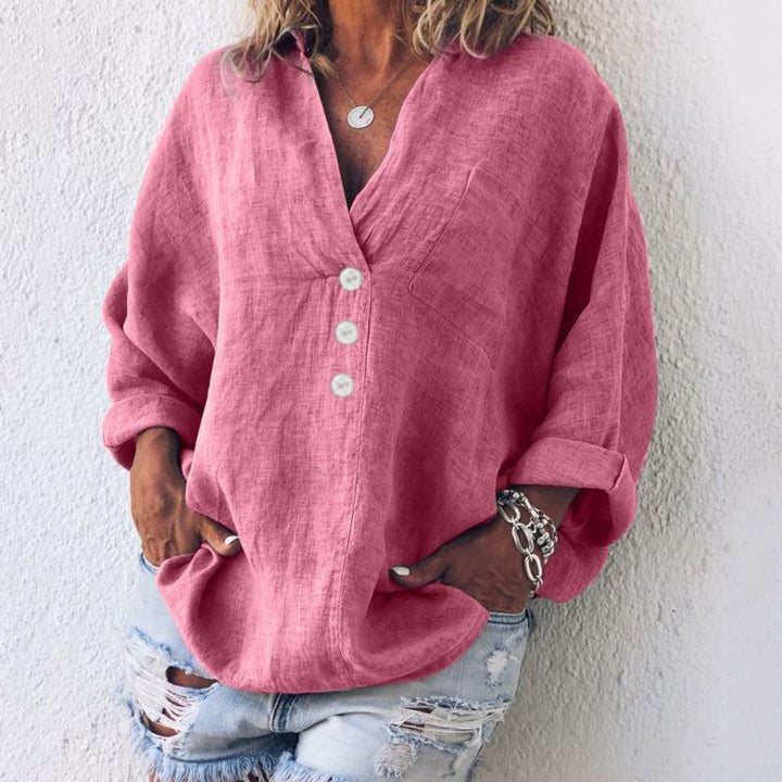 Duttini | Sophisticated V-Neck Button Down Blouse with Graceful Drape