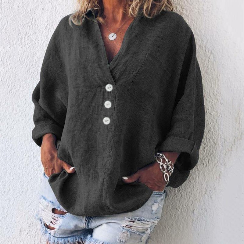Duttini | Sophisticated V-Neck Button Down Blouse with Graceful Drape