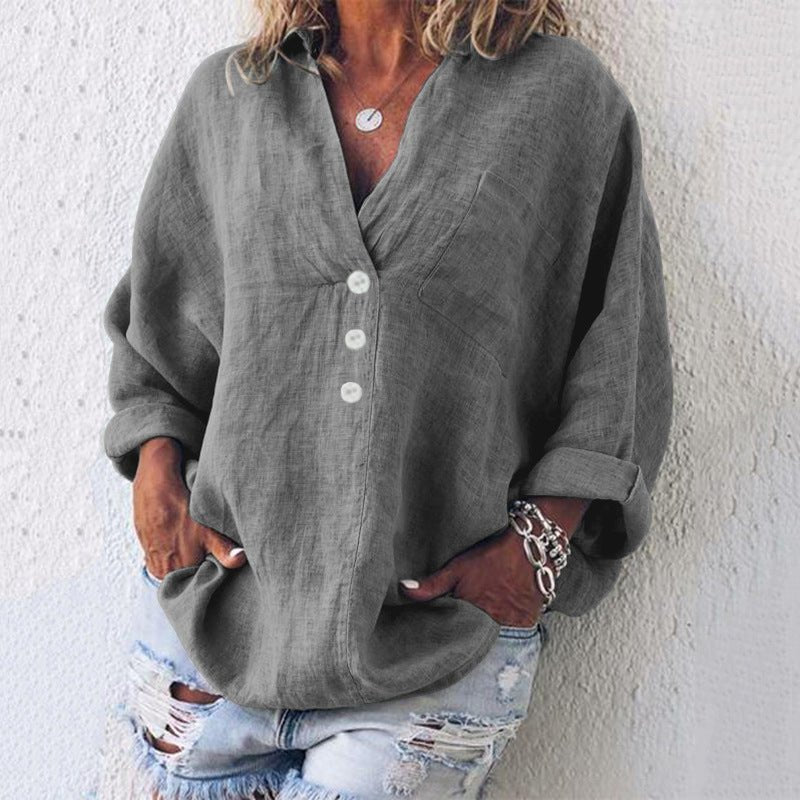Duttini | Sophisticated V-Neck Button Down Blouse with Graceful Drape