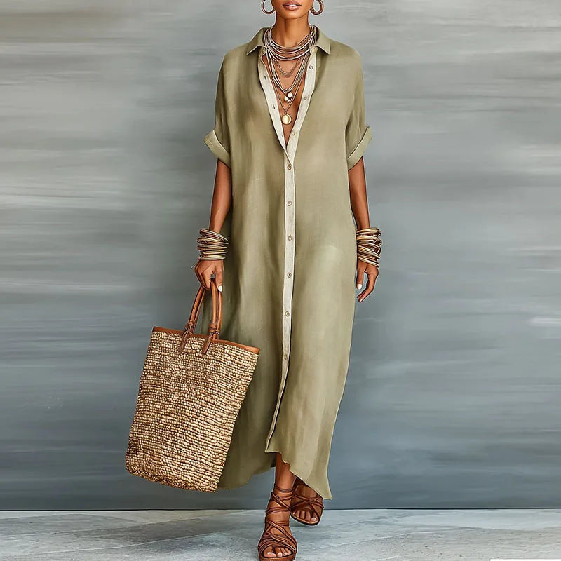 Duttini | Luxe Button Down Maxi Shirt Dress with a Flattering Silhouette
