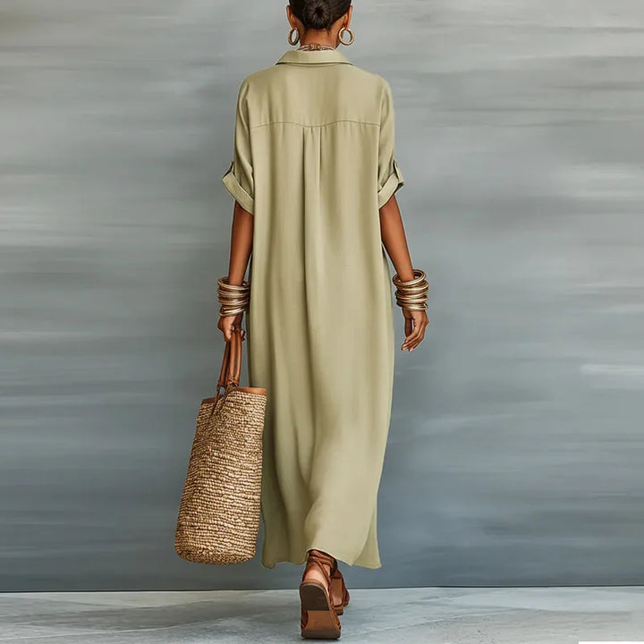 Duttini | Luxe Button Down Maxi Shirt Dress with a Flattering Silhouette