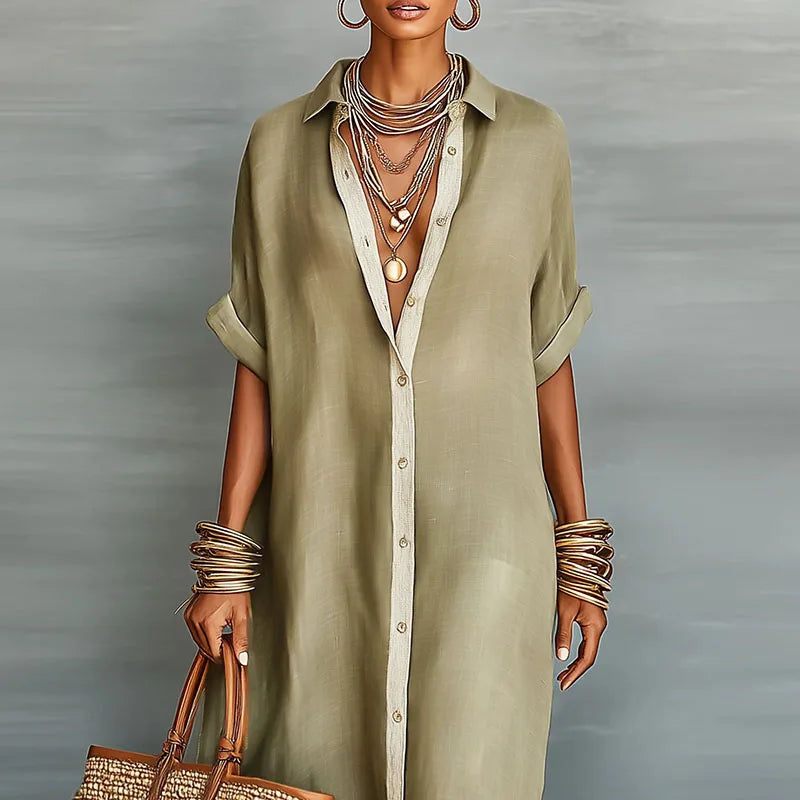 Duttini | Luxe Button Down Maxi Shirt Dress with a Flattering Silhouette