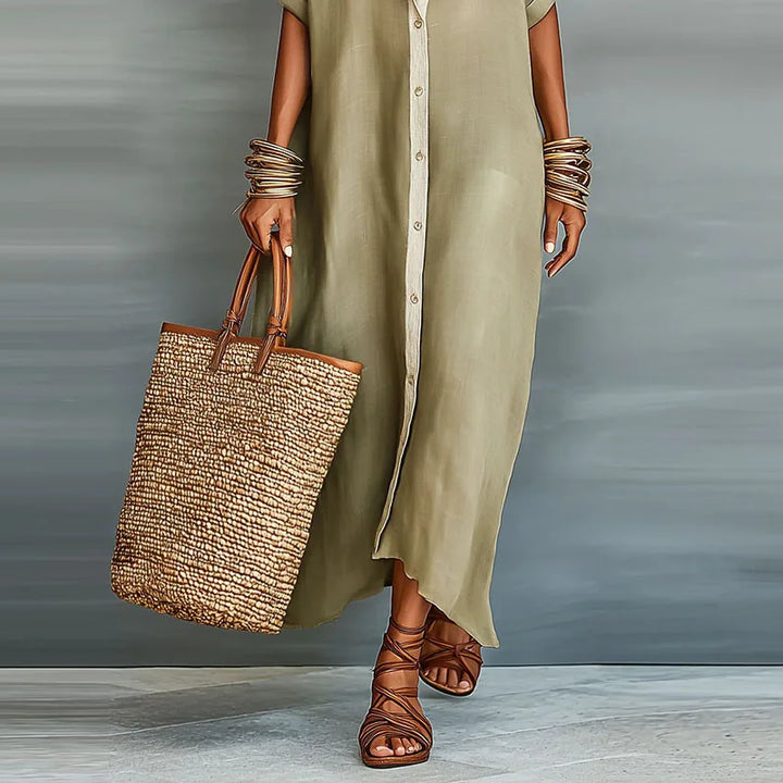 Duttini | Luxe Button Down Maxi Shirt Dress with a Flattering Silhouette
