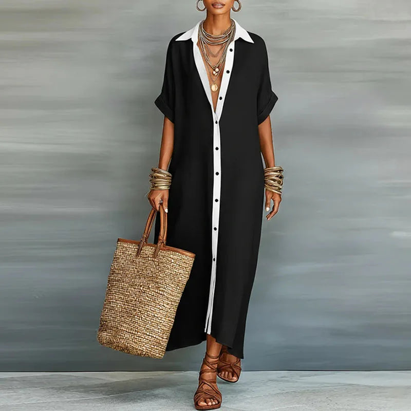 Duttini | Luxe Button Down Maxi Shirt Dress with a Flattering Silhouette