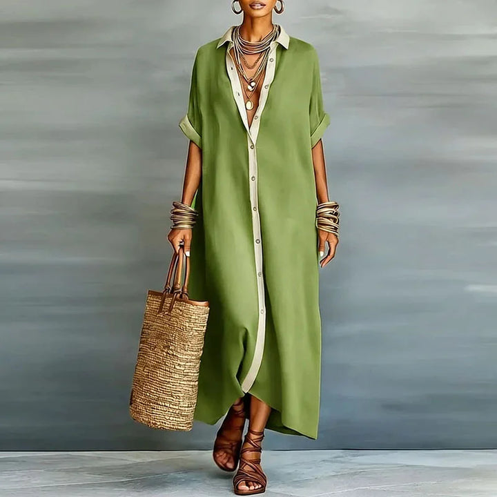 Duttini | Luxe Button Down Maxi Shirt Dress with a Flattering Silhouette