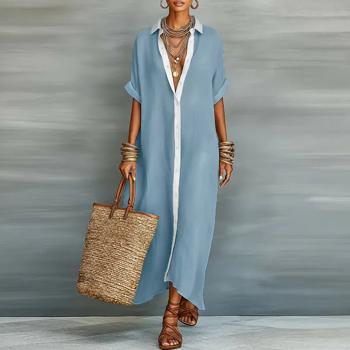 Duttini | Luxe Button Down Maxi Shirt Dress with a Flattering Silhouette