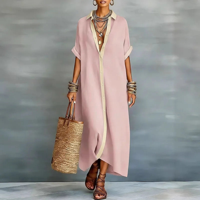 Duttini | Luxe Button Down Maxi Shirt Dress with a Flattering Silhouette