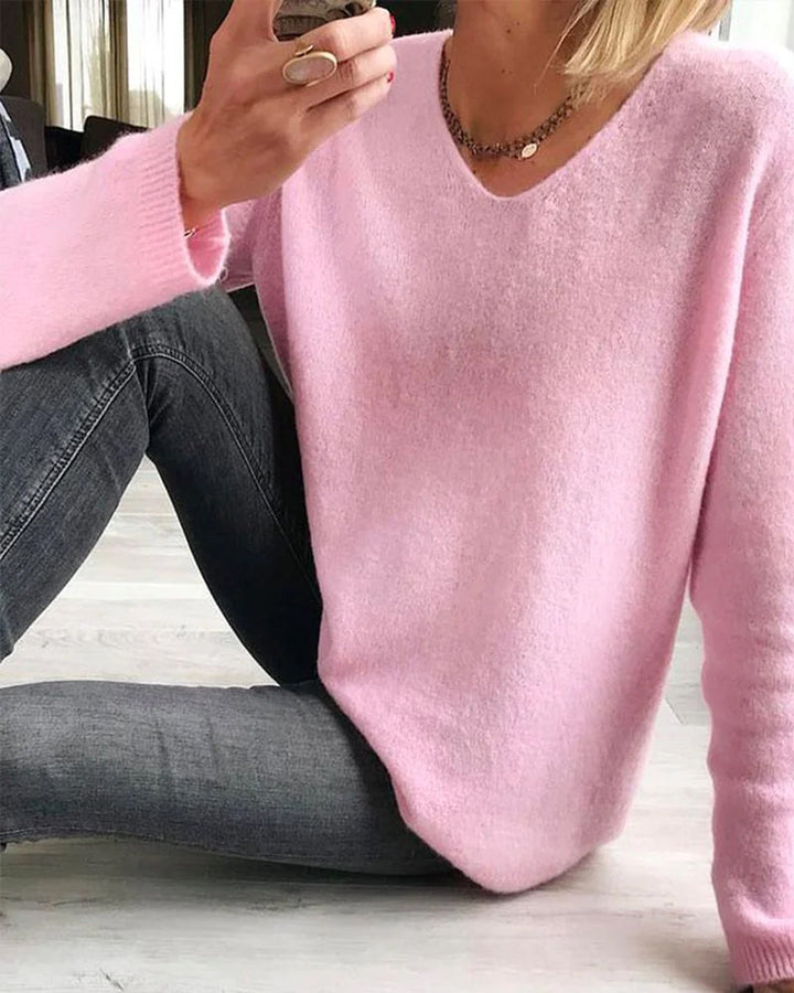 Duttini | Sculpted V Neck Long Sleeve Sweater Made to Turn Heads