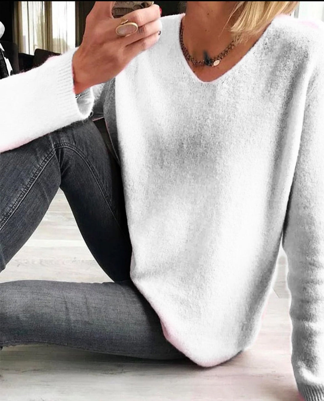 Duttini | Sculpted V Neck Long Sleeve Sweater Made to Turn Heads