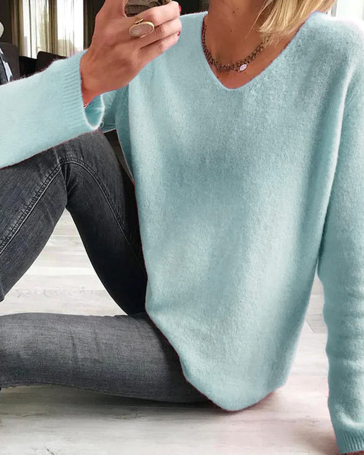 Duttini | Sculpted V Neck Long Sleeve Sweater Made to Turn Heads