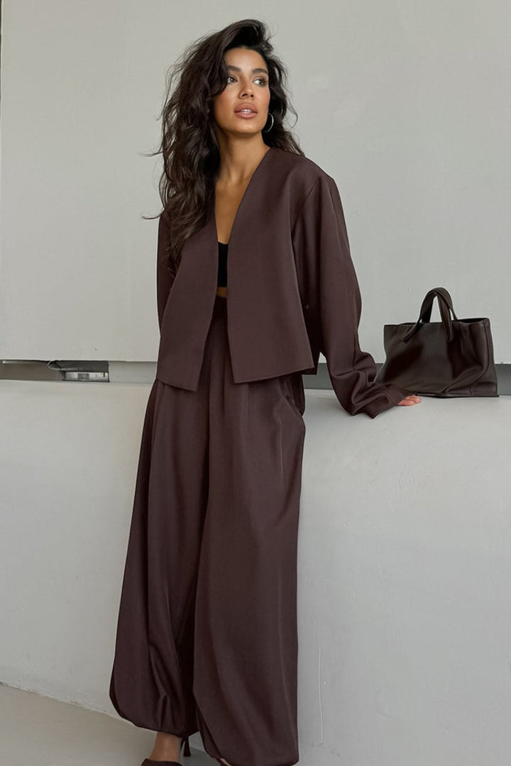 Duttini | Solid V-neck Cardigan and Tapered Two Piece Set